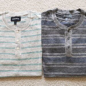 Two (2) Bonobos Linen Henleys Heather Grey Stripe & Grey Stripe - Size L - NWT